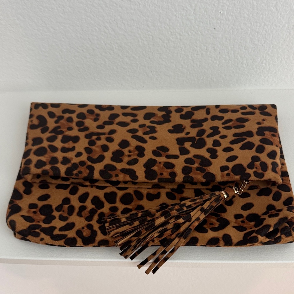 Leopard Print Clutch with Tassel